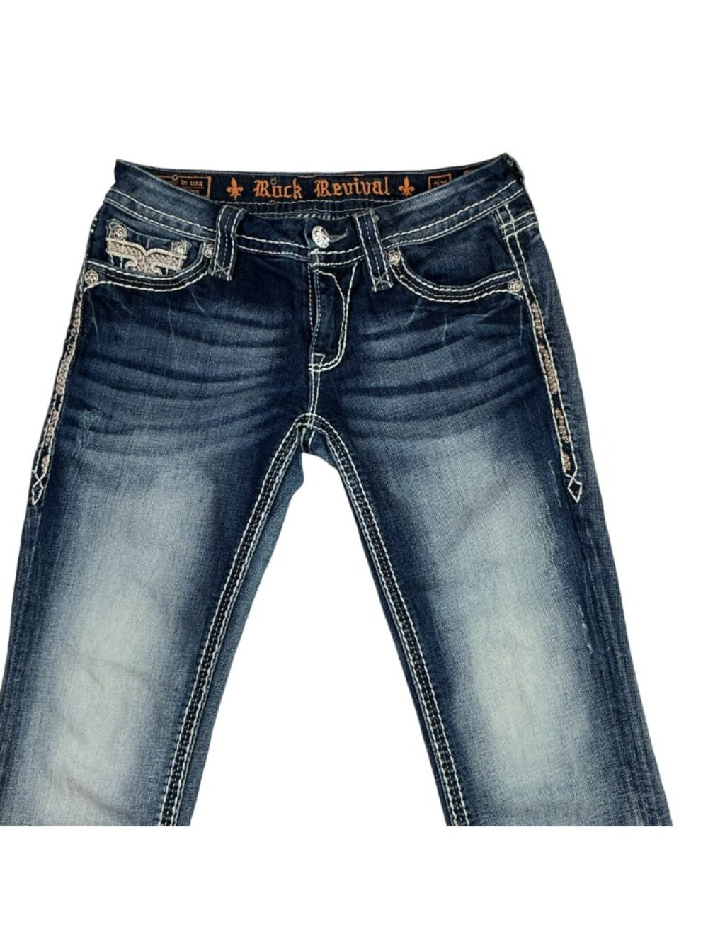Rock Revival Betty Capri Jeans Womens 27 Distressed Contrast Stitching - Picture 6 of 11